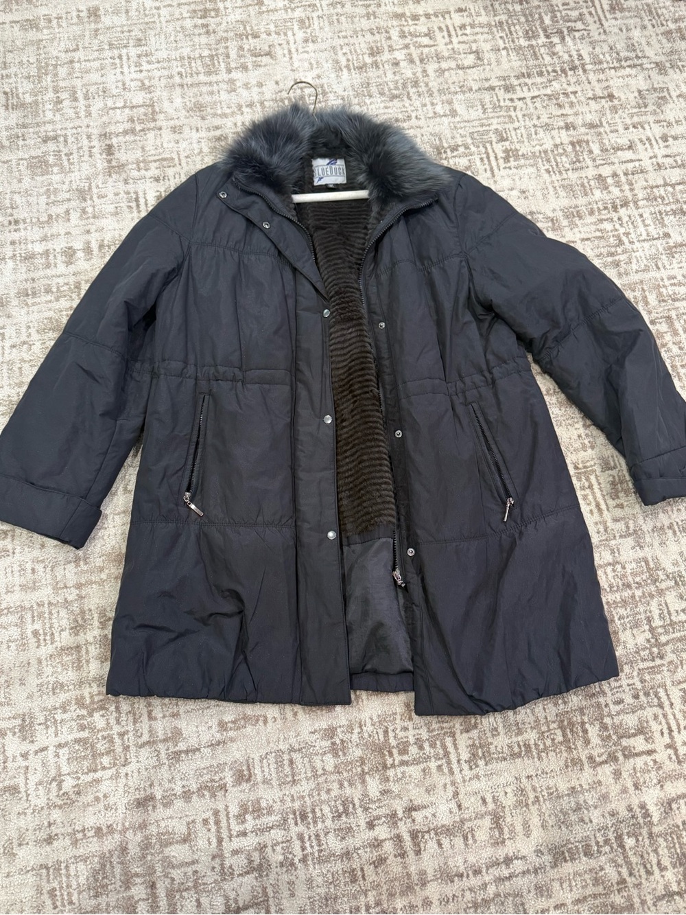 Blue Duck Jacket with Rabbit Lining Winter Fur Cozy Warm